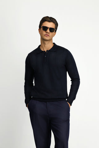  Koyu Lacivert Polo Yaka Regular Fit Desenli Triko Kazak