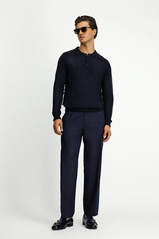  Koyu Lacivert Polo Yaka Regular Fit Desenli Triko Kazak