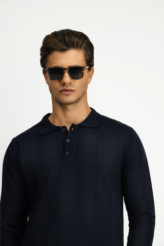  Koyu Lacivert Polo Yaka Regular Fit Desenli Triko Kazak