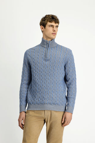  Açık Mavi Melanj Yarım Balıkçı Yaka Regular Fit Desenli Yünlü Triko Kazak