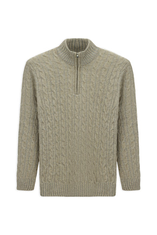  Orta Bej Yarım Balıkçı Yaka Regular Fit Fermuarlı Desenli Örme Yünlü Triko Kazak