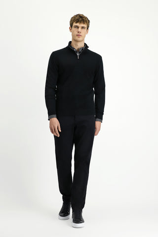  Siyah Yarım Balıkçı Yaka Regular Fit Desenli Fermuarlı Yünlü Triko Kazak