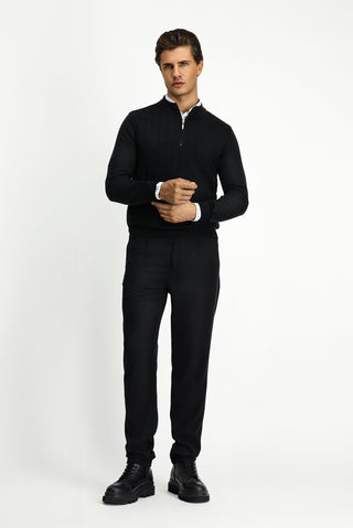  Siyah Yarım Balıkçı Yaka Regular Fit Fermuarlı Triko Kazak
