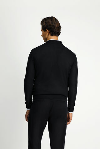 Siyah Yarım Balıkçı Yaka Regular Fit Fermuarlı Triko Kazak