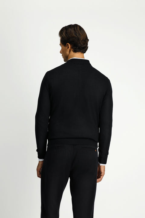 Siyah Yarım Balıkçı Yaka Regular Fit Fermuarlı Triko Kazak