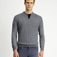 Orta Gri Melanj Yarım Balıkçı Yaka Regular Fit Fermuarlı Triko Kazak
