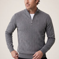 Medium Grey Melange Half Turtleneck Regular Fit Patterned Zip-Up Knit Sweater