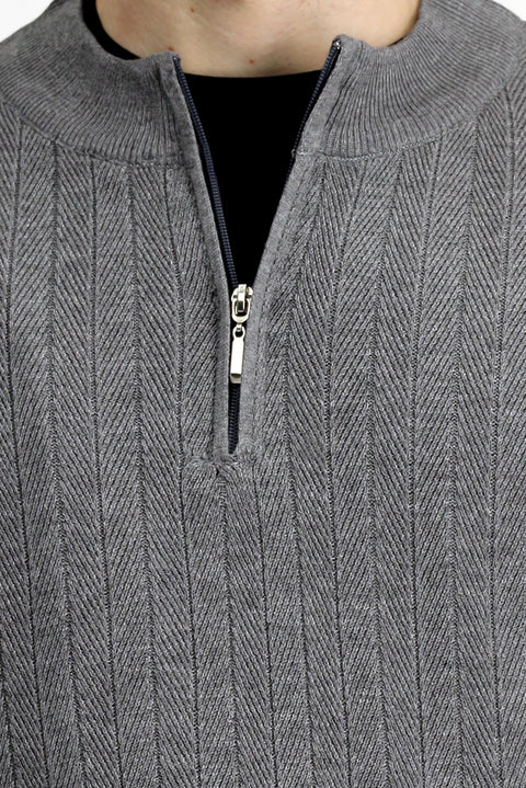 Orta Gri Melanj Yarım Balıkçı Yaka Regular Fit Fermuarlı Triko Kazak
