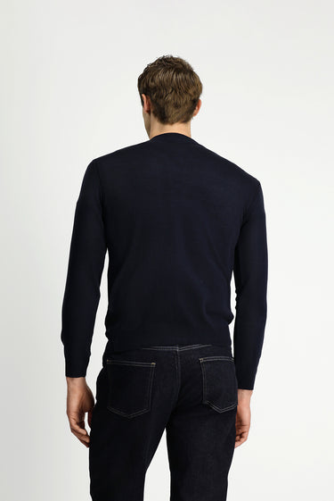 Koyu Lacivert Yarım Balıkçı Yaka Regular Fit Fermuarlı Triko Kazak