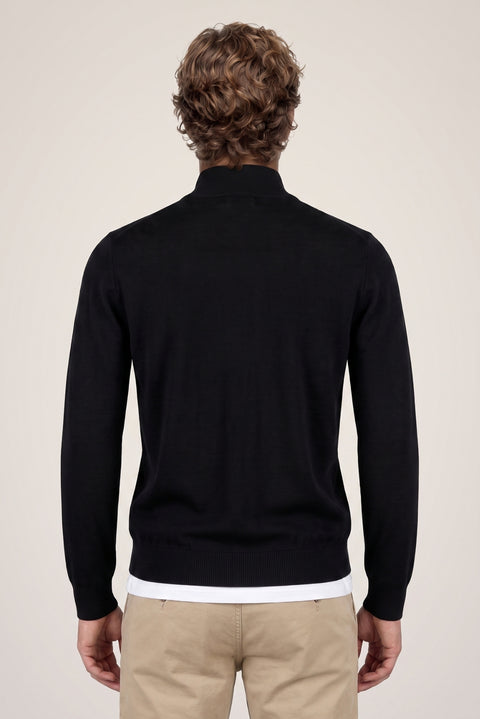 Dark Navy Semi-Turtleneck Regular Fit Patterned Zip-Up Knit Sweater