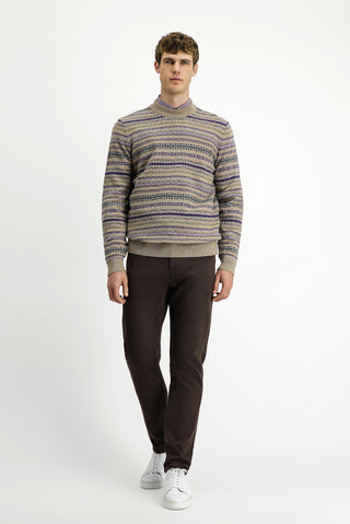  Orta Bej Bisiklet Yaka Regular Fit Desenli Yünlü Triko Kazak