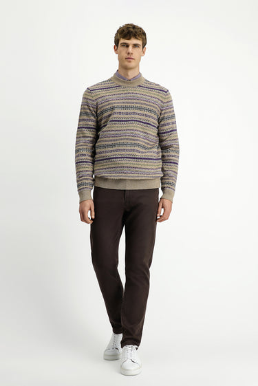  Orta Bej Bisiklet Yaka Regular Fit Desenli Yünlü Triko Kazak