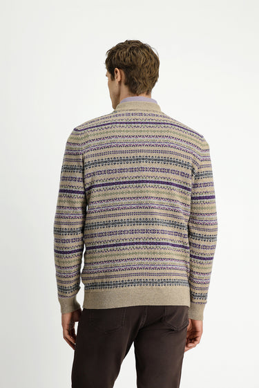 Orta Bej Bisiklet Yaka Regular Fit Desenli Yünlü Triko Kazak