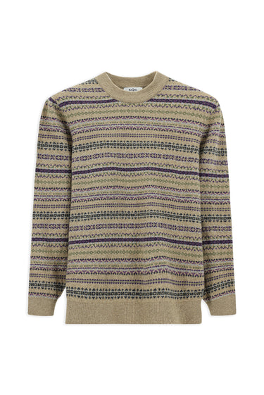 Orta Bej Bisiklet Yaka Regular Fit Desenli Yünlü Triko Kazak