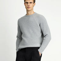 Açık Gri Melanj Bisiklet Yaka Regular Fit Yünlü Triko Kazak