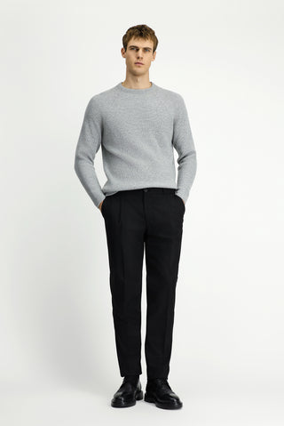  Açık Gri Melanj Bisiklet Yaka Regular Fit Yünlü Triko Kazak