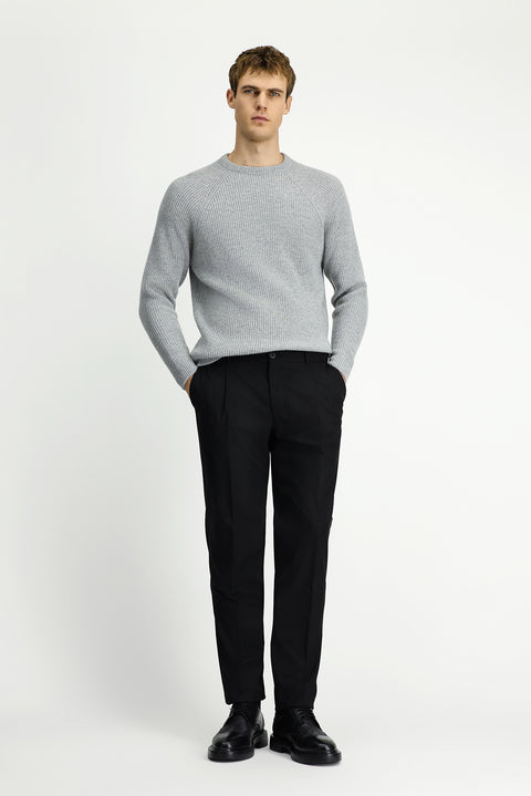 Açık Gri Melanj Bisiklet Yaka Regular Fit Yünlü Triko Kazak