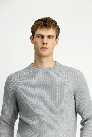  Açık Gri Melanj Bisiklet Yaka Regular Fit Yünlü Triko Kazak