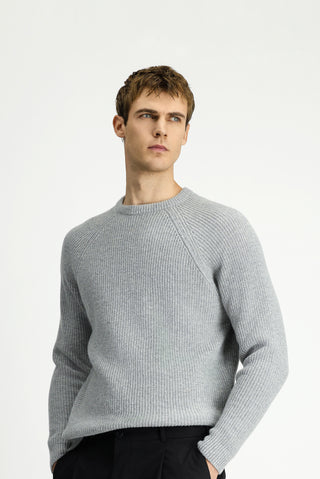  Açık Gri Melanj Bisiklet Yaka Regular Fit Yünlü Triko Kazak