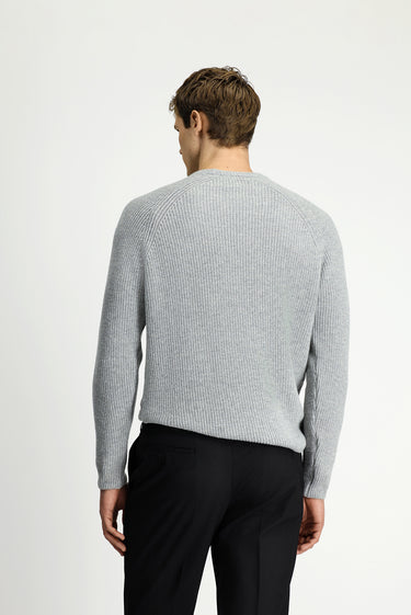 Açık Gri Melanj Bisiklet Yaka Regular Fit Yünlü Triko Kazak