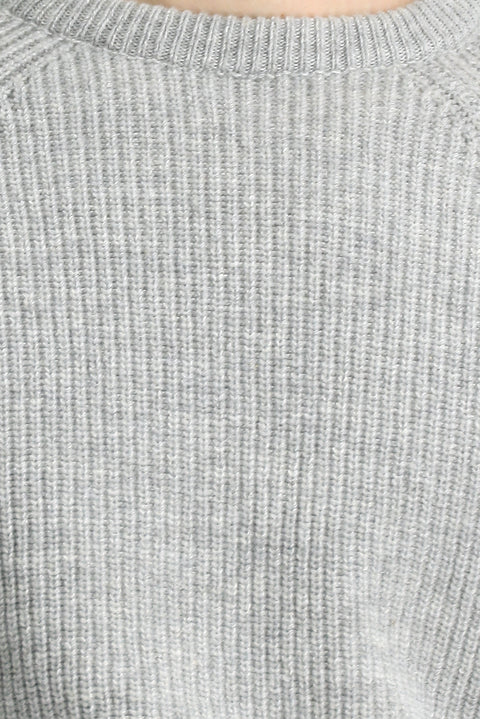 Açık Gri Melanj Bisiklet Yaka Regular Fit Yünlü Triko Kazak