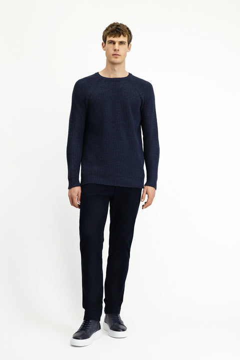 Koyu Lacivert Bisiklet Yaka Regular Fit Yünlü Triko Kazak