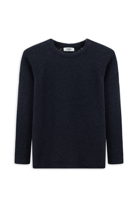 Koyu Lacivert Bisiklet Yaka Regular Fit Yünlü Triko Kazak