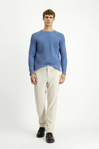  Havacı Mavi Melanj Bisiklet Yaka Regular Fit Yünlü Triko Kazak