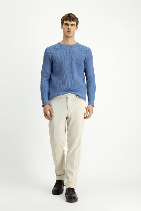 Havacı Mavi Melanj Bisiklet Yaka Regular Fit Yünlü Triko Kazak