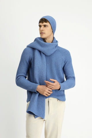  Havacı Mavi Melanj Bisiklet Yaka Regular Fit Yünlü Triko Kazak