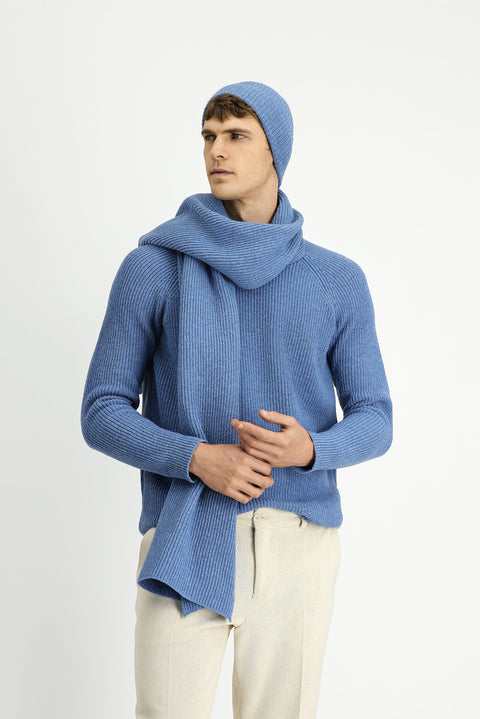 Havacı Mavi Melanj Bisiklet Yaka Regular Fit Yünlü Triko Kazak