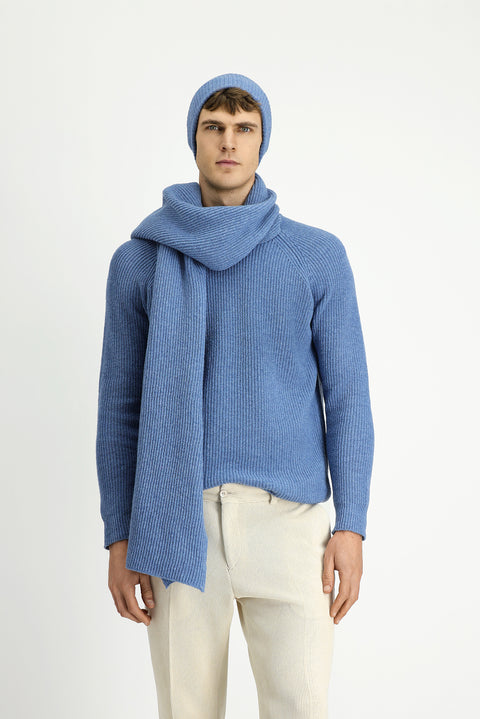 Havacı Mavi Melanj Bisiklet Yaka Regular Fit Yünlü Triko Kazak