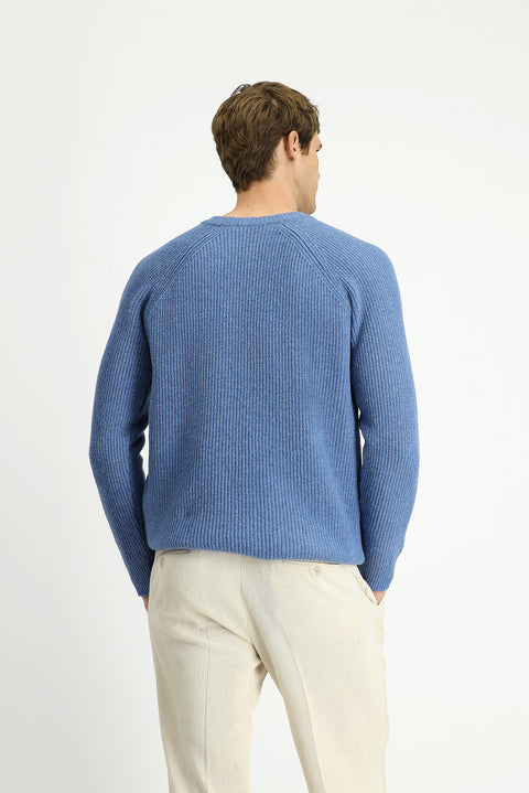 Havacı Mavi Melanj Bisiklet Yaka Regular Fit Yünlü Triko Kazak