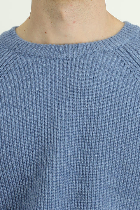 Havacı Mavi Melanj Bisiklet Yaka Regular Fit Yünlü Triko Kazak