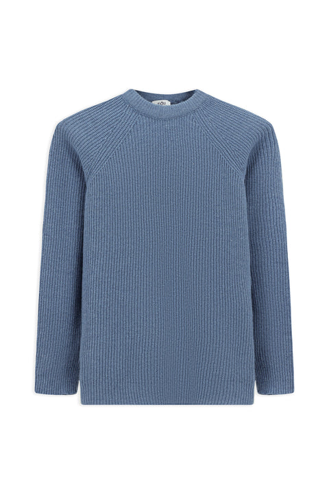 Havacı Mavi Melanj Bisiklet Yaka Regular Fit Yünlü Triko Kazak