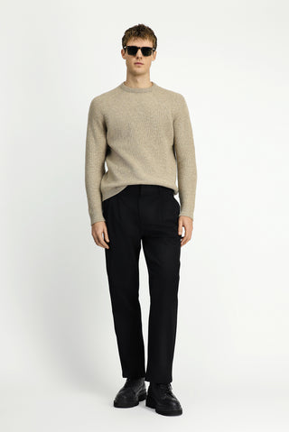  Orta Bej Bisiklet Yaka Regular Fit Yünlü Triko Kazak