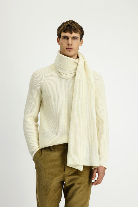 Ekru Bisiklet Yaka Regular Fit Yünlü Triko Kazak