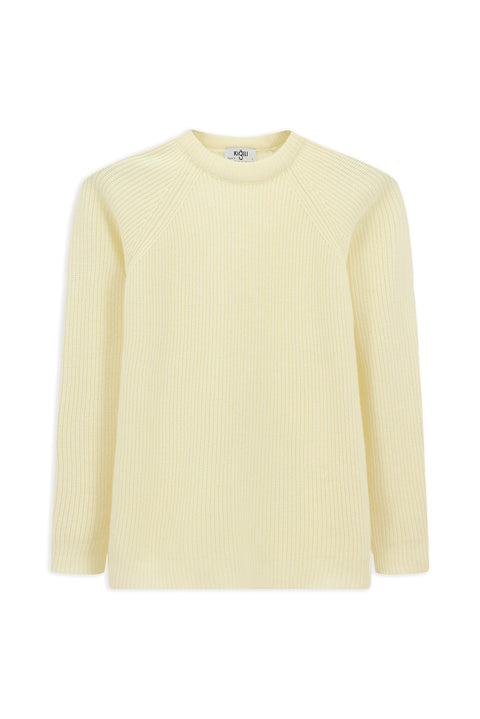 Ekru Bisiklet Yaka Regular Fit Yünlü Triko Kazak