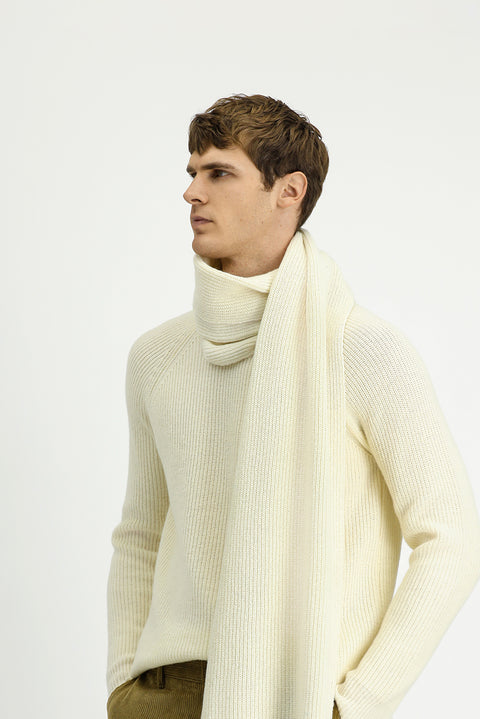 Ekru Bisiklet Yaka Regular Fit Yünlü Triko Kazak