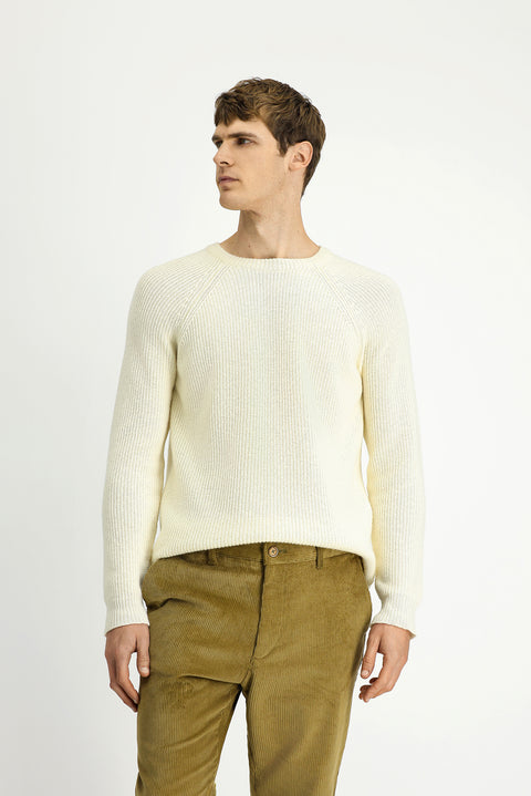 Ekru Bisiklet Yaka Regular Fit Yünlü Triko Kazak