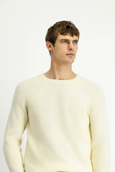 Ekru Bisiklet Yaka Regular Fit Yünlü Triko Kazak