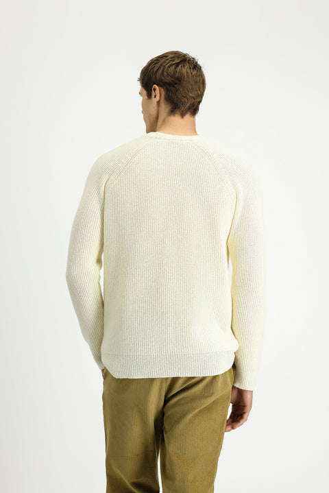 Ekru Bisiklet Yaka Regular Fit Yünlü Triko Kazak