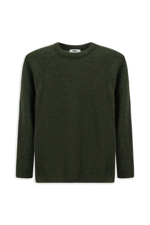 Orta Haki Bisiklet Yaka Regular Fit Yünlü Triko Kazak