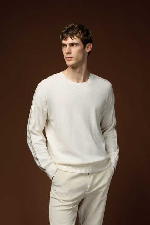 Ekru Bisiklet Yaka Oversize Ekstra Rahat Kesim Yünlü Triko Kazak