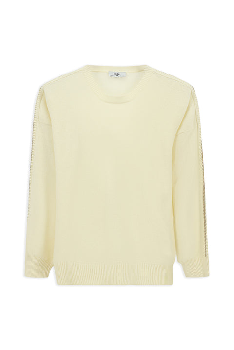 Ekru Bisiklet Yaka Oversize Ekstra Rahat Kesim Yünlü Triko Kazak