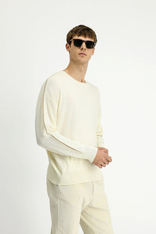  Ekru Bisiklet Yaka Oversize Ekstra Rahat Kesim Yünlü Triko Kazak