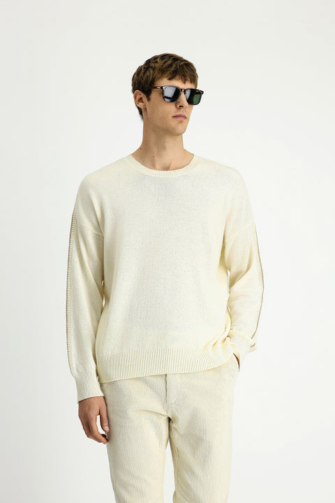 Ekru Bisiklet Yaka Oversize Ekstra Rahat Kesim Yünlü Triko Kazak