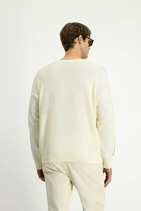 Ekru Bisiklet Yaka Oversize Ekstra Rahat Kesim Yünlü Triko Kazak