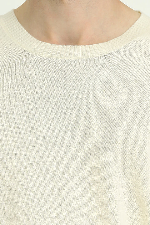 Ekru Bisiklet Yaka Oversize Ekstra Rahat Kesim Yünlü Triko Kazak