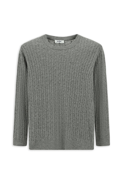 Orta Gri Melanj Bisiklet Yaka Regular Fit Desenli Yünlü Triko Kazak